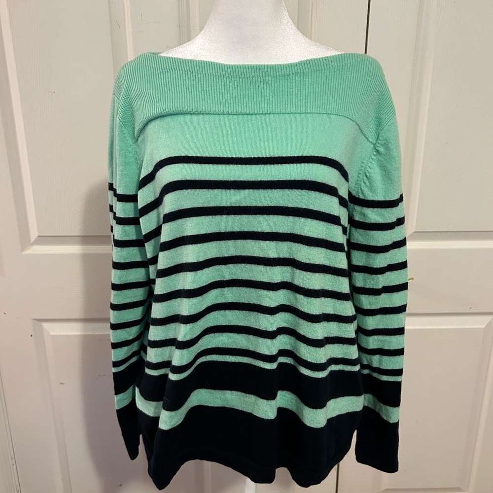Talbots green and navy merino wool sweater